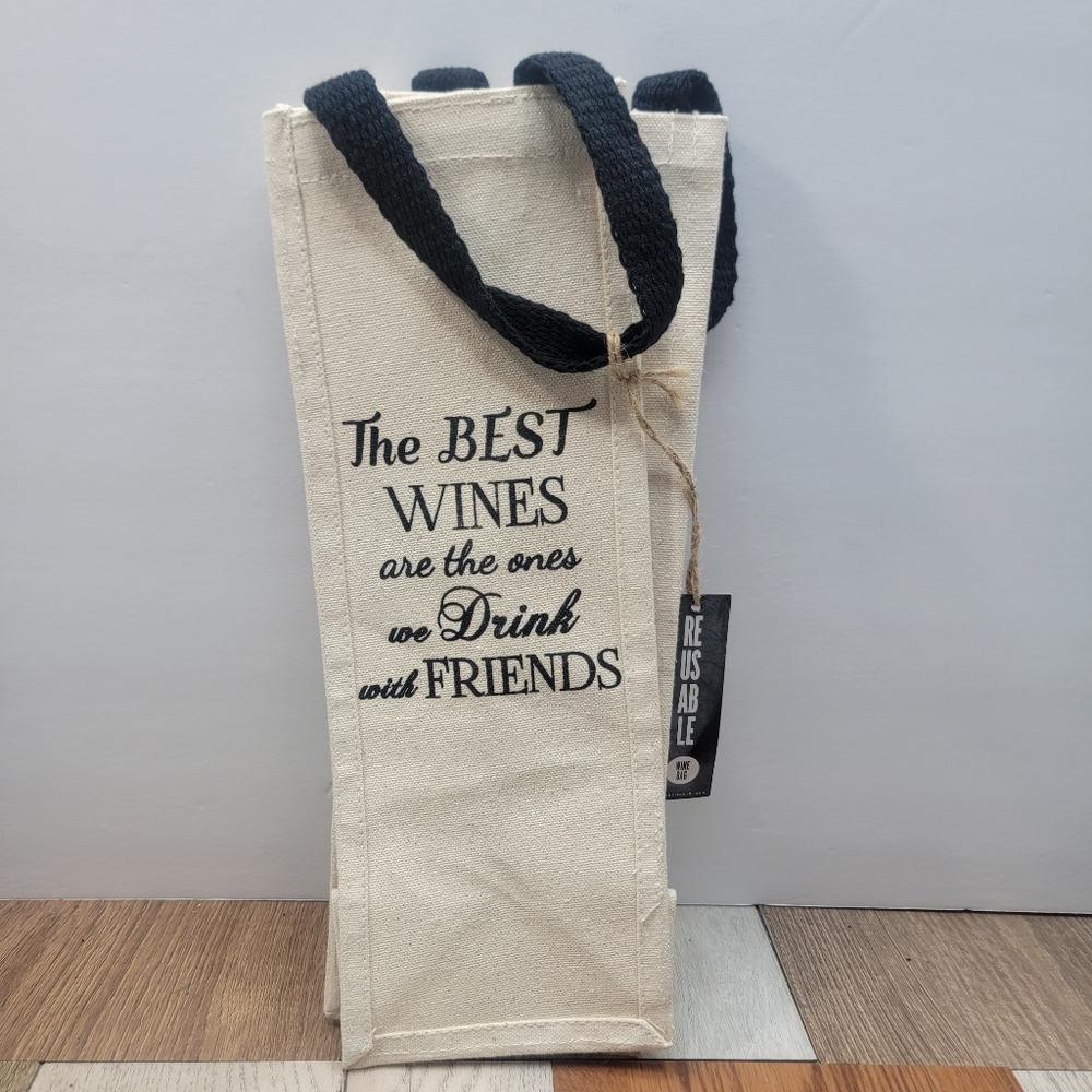 Reusable Single Wine Tote Bag Off White Black Handle
